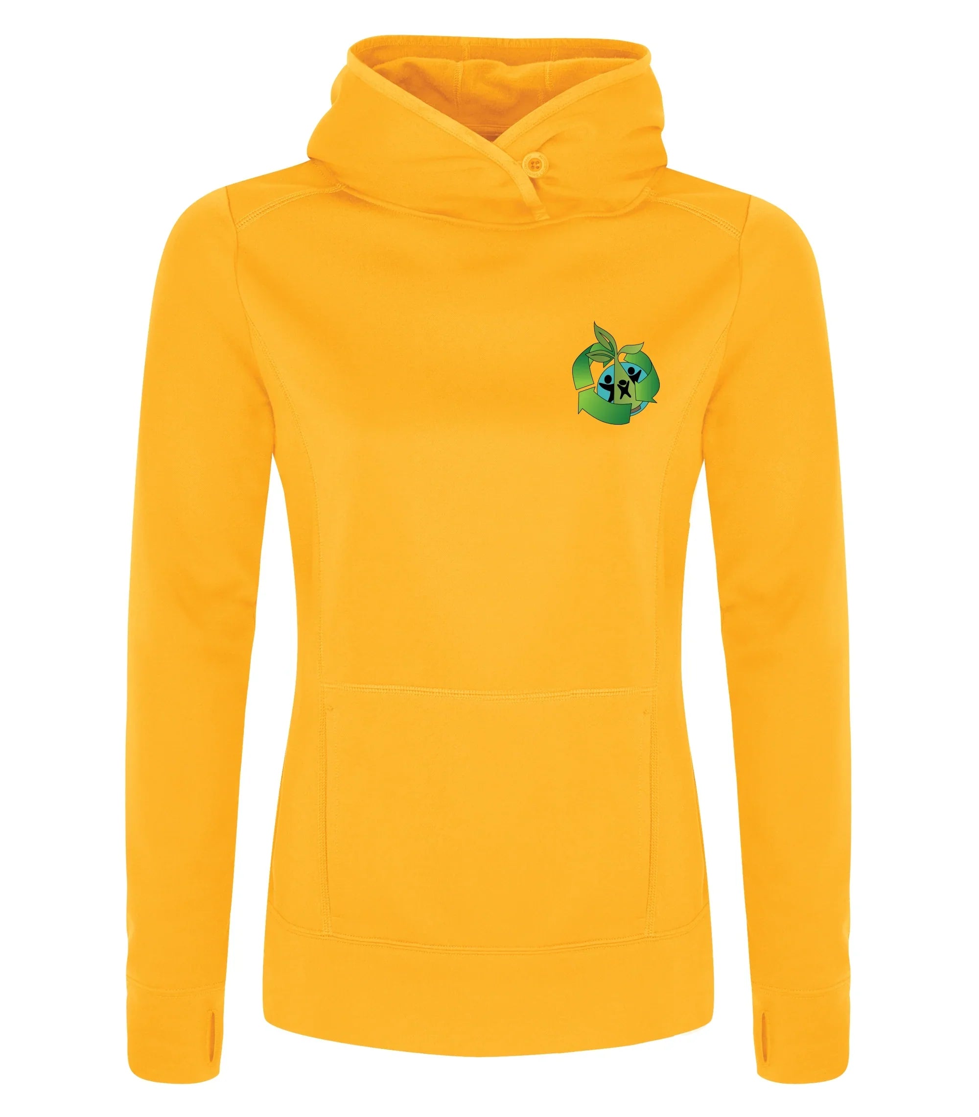 POLYFLEECE HOODED LADIES' SWEATSHIRT - SPLIT FRONT / BACK LOGO