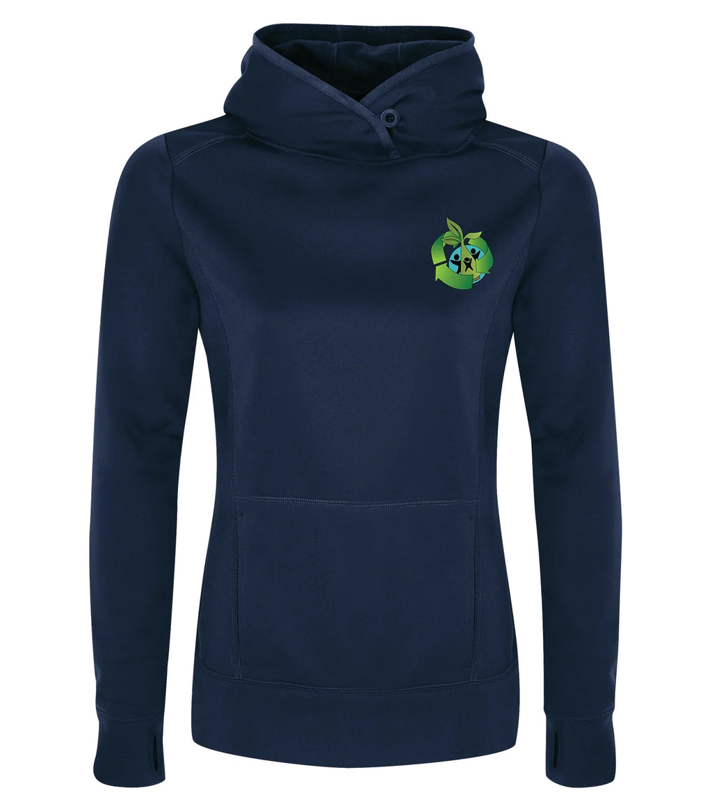 POLYFLEECE HOODED LADIES' SWEATSHIRT - SPLIT FRONT / BACK LOGO